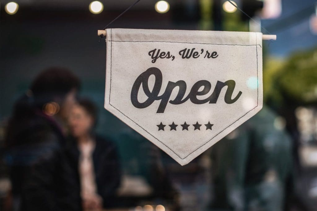 An open sign in the window