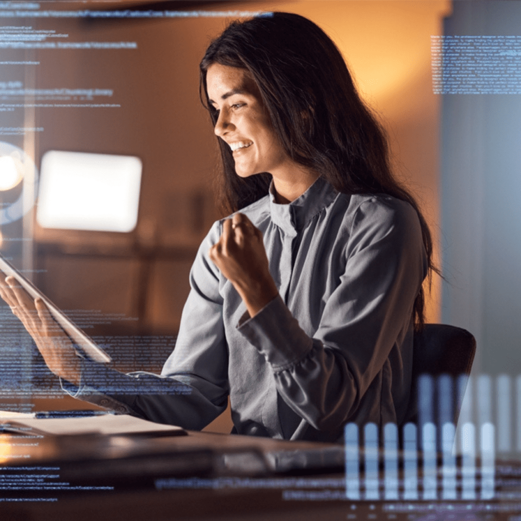 A women working with market data on her tablet