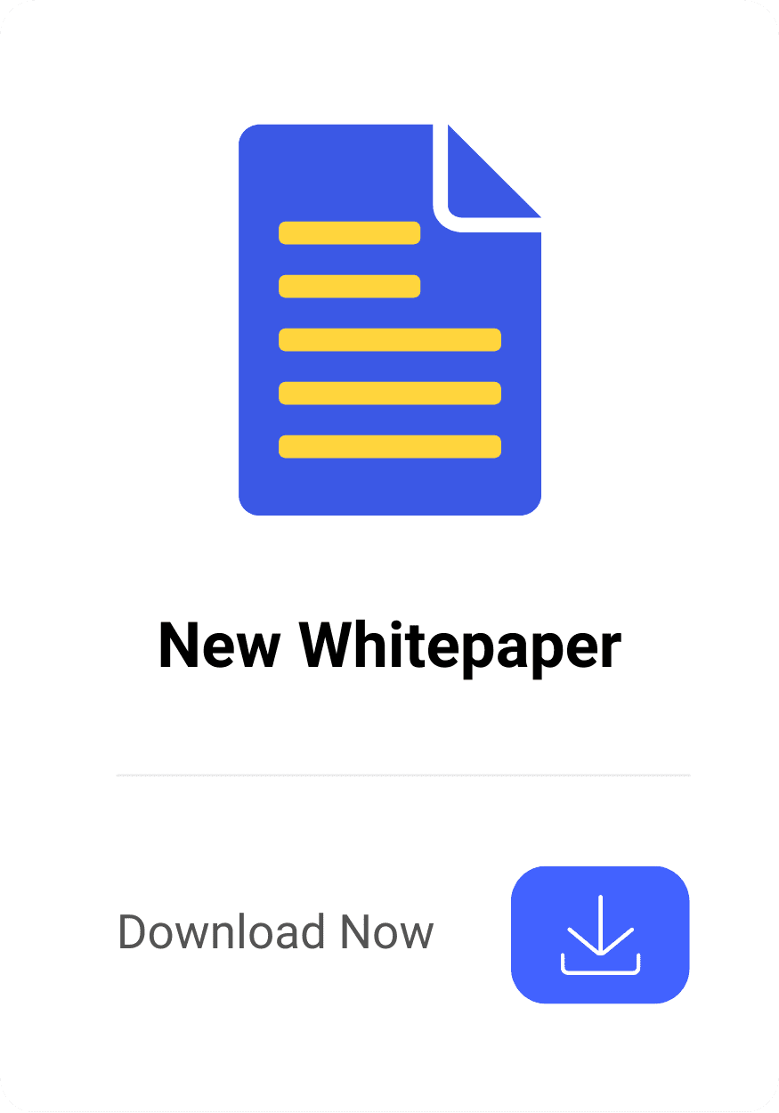 A blue icon of a document with yellow lines, titled "New Whitepaper." Below the title is the text "Download Now" and an icon of a blue rectangle with a white download arrow.