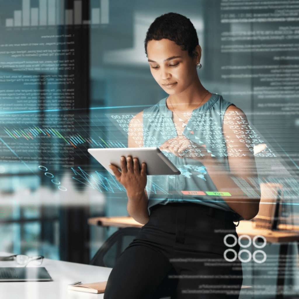 A women working with data on her tablet